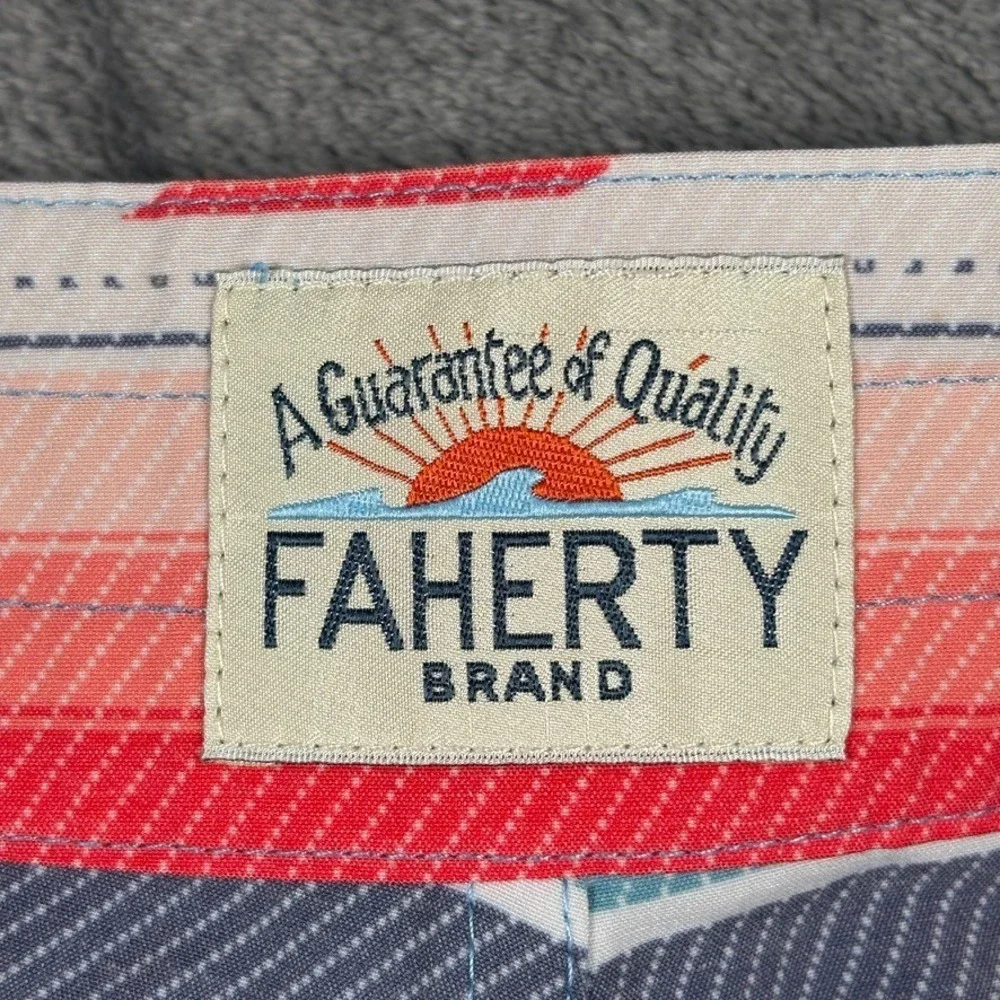 Faherty Board Shorts Mens 32 Blue Aztec Striped Swim Trunks Beach Surf Quick Dry